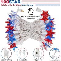 4Th Of July Decor Red White Blue Stars String Lights 17Ft 50 Led Waterproof Connectable Patriotic Led Star Fairy Lights For Ind