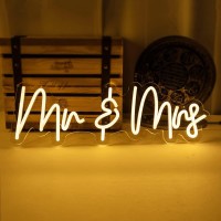 Deco 21.5 X 7In Mr And Mrs Neon Sign For Wedding Valentines Day Party Engagement Banquet Decoration With Dimmer Art Wall Decor Led Light (Mr & Mrs)