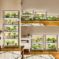 Bstrip Diy Plant Shelf With Grow Lights Grow Light Shelf With Adjustable Rack And Wheels Plant Stand 8Pack 192W T8 3000K Ful