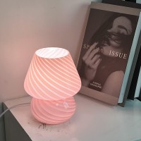 Jonong Bedside Lamp Glass Striped Mushroom Table Lamp 110V Creative Gift Night Light Pink