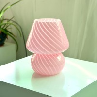 Jonong Bedside Lamp Glass Striped Mushroom Table Lamp 110V Creative Gift Night Light Pink