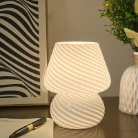 Jonong Bedside Lamp Glass Striped Mushroom Table Lamp 110V Creative Gift Night Light White