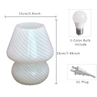 Jonong Bedside Lamp Glass Striped Mushroom Table Lamp 110V Creative Gift Night Light White