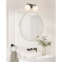 Akezon Black Vanity Light 2 Light Black Modern Bathroom Light Fixtures Over Mirror With White Milk White Globe Glass Shade For