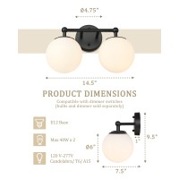 Akezon Black Vanity Light 2 Light Black Modern Bathroom Light Fixtures Over Mirror With White Milk White Globe Glass Shade For