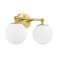 Akezon Gold Bathroom Light Fixtures 2Light Vanity Lights Over Mirror Wall Sconce With White Etched Glass Globe Kw73082