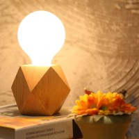 Ouxean Small Wood Table Lamp, Bedside Lamp With Diamond Wooden Base E26 60W Industrial Night Light Boho Deco For Bedroom, Living Room Or Office(No Bulb)