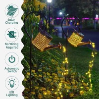 Huyieno 2Pack Solar Garden Lights Outdoor Hanging Solar Lantern Watering Cans With Shepherd Hook For Patio Yard Lawn Decorations