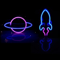 3 Pcs Neon Signs,Led Neon Light Signs For Wall Decoration,Led Rocket Planet Alien Neon Lights For Bedroom,Party,Birthday,Christmas,Wedding,Bar