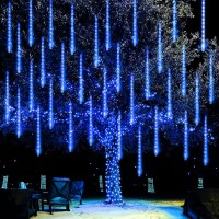 Dazzle Bright 864Led Christmas Light, Meteor Shower Rain Lights 11.8 Inch 24 Tubes, Waterproof Plug In Falling Rain Lights Christmas Decorations For Xmas Bushes Tree Yard Party (Blue)