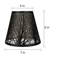 Double Small Lamp Shade Clip On Bulb Set Of 2 For Candelabra Bulbs, Alucset Barrel Metal Lampshade With Pattern Of Trees For Table Chandelier Wall Lamp 4 X 7 X 6 Inch 2 Pcs Pack (Black/Gold)