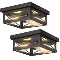 Aolloa Industrial Black Flush Mount Ceiling Light, Farmhouse 2-Light Square Light Fixtures, Modern Ceiling Lighting For Hallway, Kitchen, Bedroom (2 Pack, Bulbs Not Included)