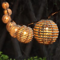 Decorative Lantern String Lights 10 Mini Bulbs With Seagrass Rattan Wire Ball Style Ul Listed Connectable Weatherproof Indoor