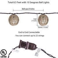 Decorative Lantern String Lights 10 Mini Bulbs With Seagrass Rattan Wire Ball Style Ul Listed Connectable Weatherproof Indoor