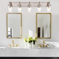 Bonlicht Transitional Vanity Lighting Fixtures Brushed Nickel With Clear Hammered Glass Shade,Farmhouse 5 Light Bathroom Lights Wall Sconces Contemporary Indoor Wall Mount Lights For Kitchen Sink