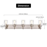 Bonlicht Transitional Vanity Lighting Fixtures Brushed Nickel With Clear Hammered Glass Shade,Farmhouse 5 Light Bathroom Lights Wall Sconces Contemporary Indoor Wall Mount Lights For Kitchen Sink