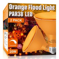 Gonhom 2 Pack Par38 Orange Flood Lights Outdoor Dimmable Flood Orange Light Bulb20Wequivalent To 200We26 Basehalloween Lig