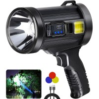 Rechargeable Spotlight Flashlight, Super Bright 150000 Lumens Spotlight With 3 Main Modes And 4 Colors Filter, Led Spot Lights Outdoor Handheld Included Usb Cable, For Boating Hunting Camping