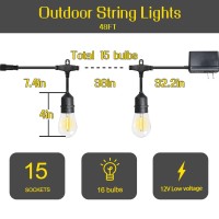 Gana Patio Lights Outdoor String Lights 48Ft 2700K Warm White Light 12V Safety Voltage, 15 E26 Hanging Sockets, Shatterproof S14 Led Bulbs, Ip65 Waterproof Level For Weddings, Birthdays