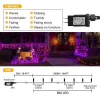 Weillsnow 164Ft 500 Led Halloween Lights, 8 Modes Waterproof Plug In String Lights For Halloween Indoor Outdoor Yard Party Wedding Garden Home Decorations (Purple & Orange)