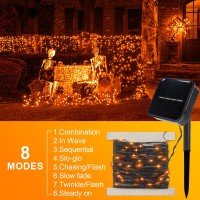 Kemooie 2 Pack 100 Led Orange Solar Halloween Lights 8 Twinkle Modes Waterproof Upgraded Solar Powered Fairy Lights For Outdoo