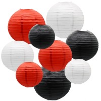 Paper Lanterns Decorations, Red Black White Round Hanging Lantern For Graduation, Mickey Mouse Themed Birthday Party, Pirate Theme Casino Poker Party Supplies, Assorted Size 12