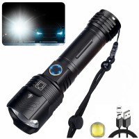 Super Bright Flashlight 1000000 Lumens Rechargeable, Xhp160 Led Tactical Flashlights, 5 Modes, Zoomable, Waterproof, Pocket Handheld Flashlight For Camping Emergencies