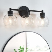 Diniluse Bathroom Light Fixtures 3 Lights Vanity Light With Black Round Finish Bathroom Vanity Lights With Clear Globe Glass M