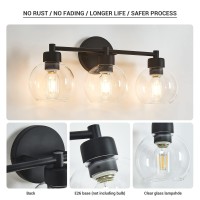 Diniluse Bathroom Light Fixtures 3 Lights Vanity Light With Black Round Finish Bathroom Vanity Lights With Clear Globe Glass M