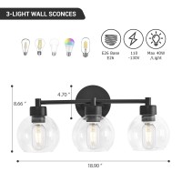 Diniluse Bathroom Light Fixtures 3 Lights Vanity Light With Black Round Finish Bathroom Vanity Lights With Clear Globe Glass M