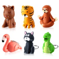 6 Pieces Nurse Flashlight Pediatric Nurse Flashlight Keychain Animal Flashlight Puppy Keychain Tiger Flamingo Sloth Dinosaur Cat