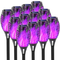 Eoyizw Solar Lights Outdoor Halloween Decorations Purple Solar Tiki Torches For Outside Lights 12 Pack Solar Torch Light With