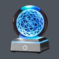 Xintou 3D The Seed Of Life Lotus Crystal Ball With Led Colorful Lighting Touch Base,Sacred Geometry Grid Spheres Decorative Balls Night Light, Spiritual Home Decor For Yoga,Meditation