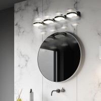 Myhaptim Modern Led 4 Lights Vanity Light For Bathroom Modern Vanity Light Fixture Wall Sconce 26 Inch Natural White Light (Black)