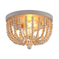 Qs Boho Chandelier Wood Beaded Flush Mount Ceiling Light Fixtures For Nursery Baby Bedroom Kitchen Hallway Oak White Finish 2L