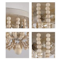 Qs Boho Chandelier Wood Beaded Flush Mount Ceiling Light Fixtures For Nursery Baby Bedroom Kitchen Hallway Oak White Finish 2L