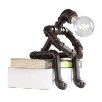 Efinehome Water Pipe Table Lamp Robot Style- Retro Industrial Table Light- Antique Steampunk Metal Desk Lamp Bedside Lighting Fixture For Office, Reading Kids Room, Cafe Bar (Rust-Style C)