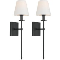 Set Of 2 Slim Wall Sconces With White Fabric Shade, Plug In Or Hardwired Indoor Wall Lights, Matte Black Bedside Wall Lantern Metal Column Stand Wall Lamp For Bedroom Living Room Vanity Bathroom