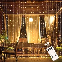 Jmexsuss 19.6X9.5Ft Curtain String Lights Plug In, 600 Led String Lights Indoor With Remote, 8 Modes Wall Hanging String Lights For Bedroom Wedding Party Outdoor Xmas Room Decorations, Warm White