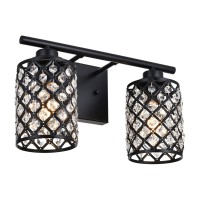 Niloah 2 Light Black Bathroom Light Fixtures Modern Farmhouse Vanity Light Bathroom Lights Over Mirror Crystal Vanity Lighting