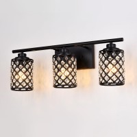 Niloah 3 Light Black Bathroom Light Fixtures Modern Farmhouse Vanity Light Wall Lamps Bathroom Lights Over Mirror Crystal Vani