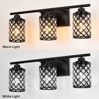 Niloah 3 Light Black Bathroom Light Fixtures Modern Farmhouse Vanity Light Wall Lamps Bathroom Lights Over Mirror Crystal Vani