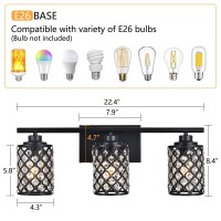 Niloah 3 Light Black Bathroom Light Fixtures Modern Farmhouse Vanity Light Wall Lamps Bathroom Lights Over Mirror Crystal Vani