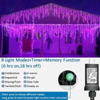 Yeguo 400 Led Purple Halloween Lights Outdoor Waterproof 33Ft 80 Drops Icicle Lights Christmas Lights Connectable 8 Modes Hall