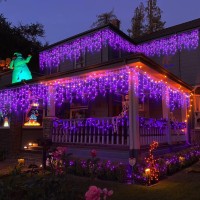 Yeguo 400 Led Purple Halloween Lights Outdoor Waterproof 33Ft 80 Drops Icicle Lights Christmas Lights Connectable 8 Modes Hall