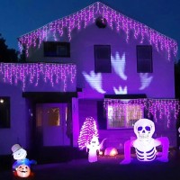 Yeguo 400 Led Purple Halloween Lights Outdoor Waterproof 33Ft 80 Drops Icicle Lights Christmas Lights Connectable 8 Modes Hall