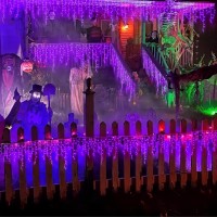 Yeguo 400 Led Purple Halloween Lights Outdoor Waterproof 33Ft 80 Drops Icicle Lights Christmas Lights Connectable 8 Modes Hall