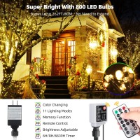 Tcamp Color Changing Christmas Tree Lights Outdoor Indoor 800 Led 262Ft Warm White Multicolor Christmas String Lights 11 Modes