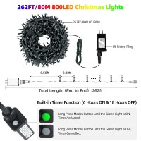 Tcamp 262Ft 800Led Multicolor Christmas Tree Lights Outdoor Indoor Decorations Led Christmas String Lights With Memory Timer Fu