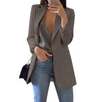 Cnkwei Womens Casual Blazers Open Front Long Sleeve Lapel Collar Work Office Jacket Black Grey